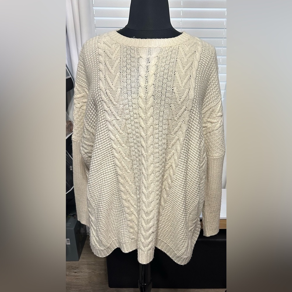 Natural Reflections Cream Cable Knit Crew Neck Sweater